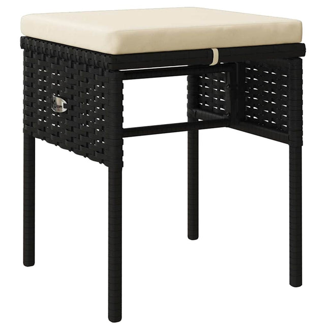 Salon de jardin résine tressée noire avec coussins crème et table verre