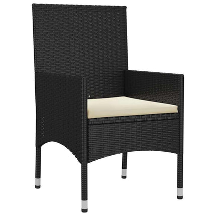 Salon de jardin résine tressée noire avec coussins crème et table verre