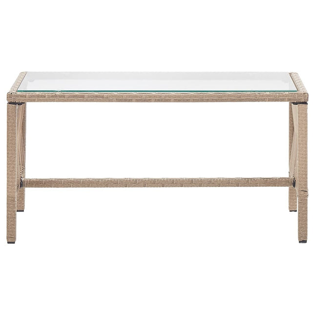 Salon de jardin avec banc, fauteuils et table basse en résine tressée et coussins beige