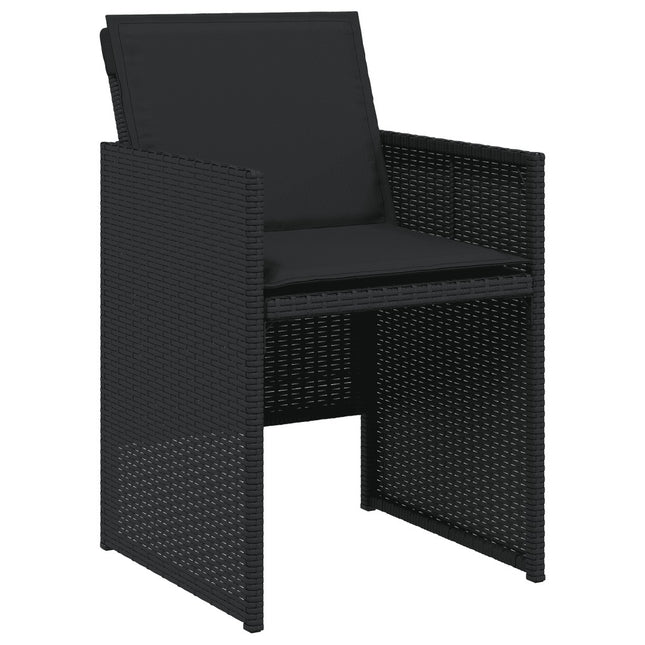 Table et chaises de jardin 14 places gain de place en résine tressée noire avec coussins