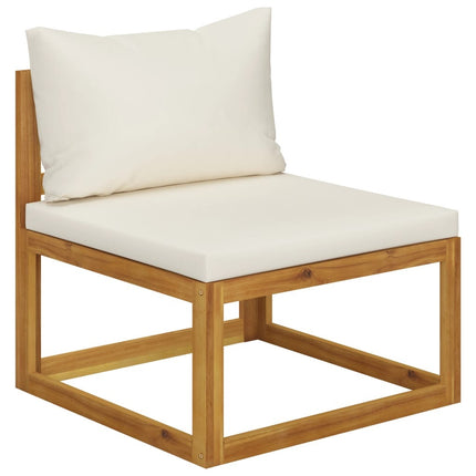 Salon de jardin d'angle en bois d'acacia massif avec coussins crème