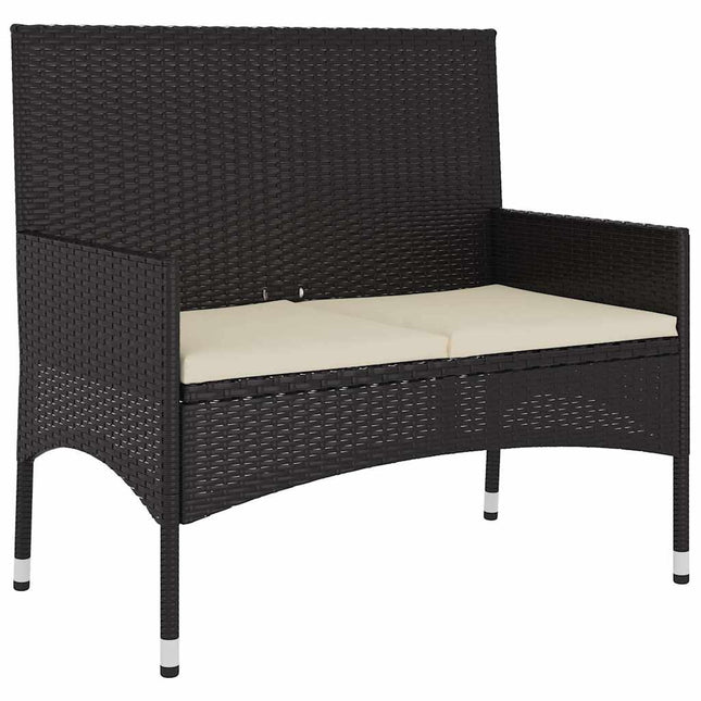 Salon de jardin résine tressée noire avec coussins crème et table verre
