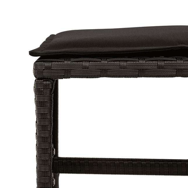 Table et chaises de jardin 14 places gain de place en résine tressée noire avec coussins