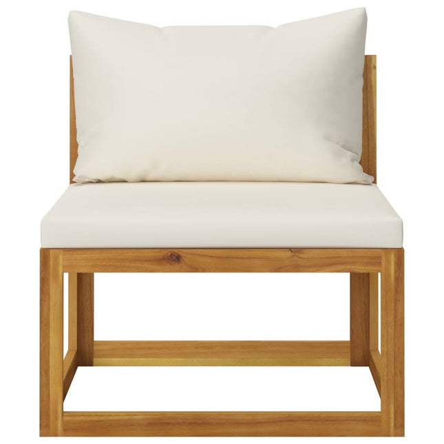 Salon de jardin d'angle en bois d'acacia massif avec coussins crème