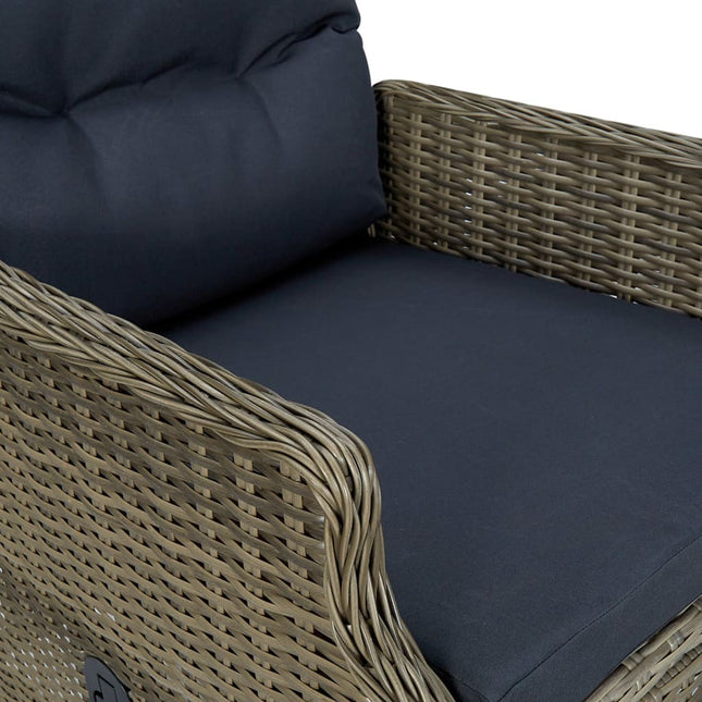 Table et fauteuils de jardin inclinables 6 places en résine tressée et acacia