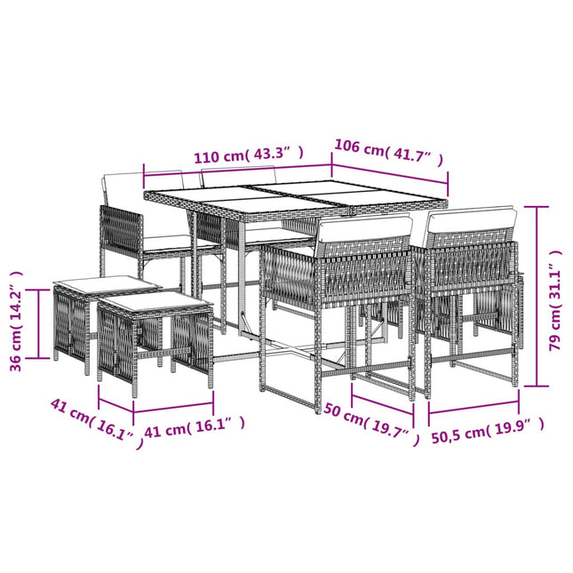Table et chaises de jardin 8 places en résine tressée et bois d'acacia