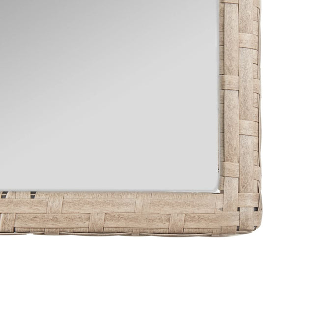 Salon de jardin avec banc, fauteuils et table basse en résine tressée et coussins beige