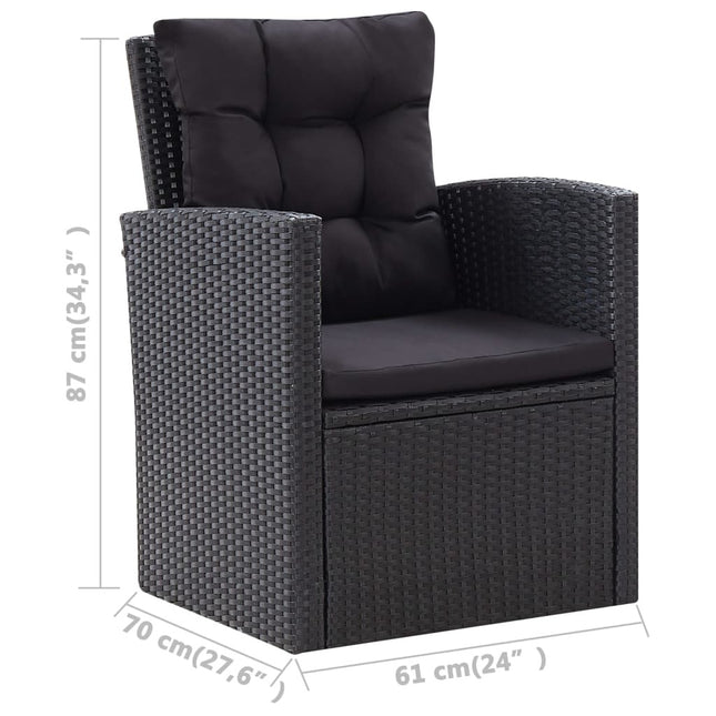 Salon de jardin résine tressée noire avec fauteuils et table verre
