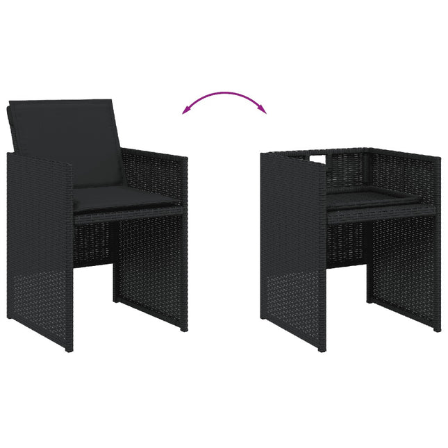Table et chaises de jardin 14 places gain de place en résine tressée noire avec coussins