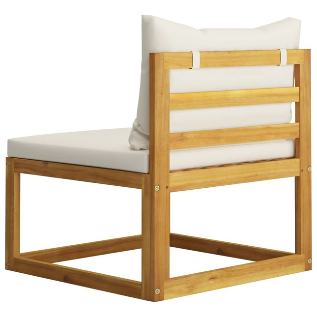 Salon de jardin d'angle en bois d'acacia massif avec coussins crème