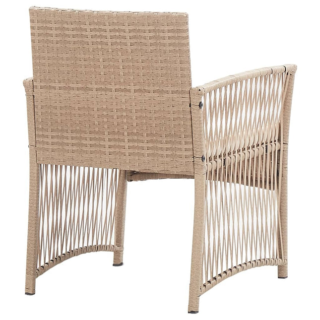 Salon de jardin avec banc, fauteuils et table basse en résine tressée et coussins beige
