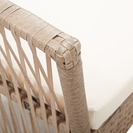 Salon de jardin avec banc, fauteuils et table basse en résine tressée et coussins beige